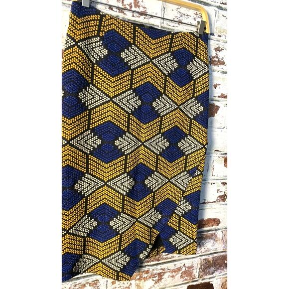 Anthropologie Maeve Kanara Cotton Knit Faux Wrap Geometric Print Pencil Skirt - Picture 5 of 13
